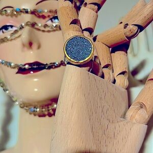 retired Gurhan crushed crystals with 18 K gold and 925 Sterling silver ring